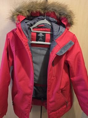 Firefly Pink Kids' Hooded Puffer Jacket with Faux-Fur Trim